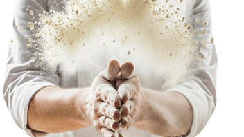 Flour dust cloud from a bakers hands